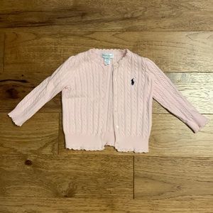 Ralph Lauren 24M pink cable knit cotton sweater cardigan girls.